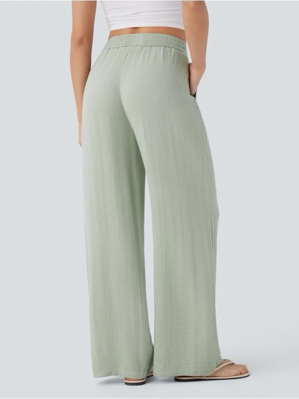 HALARA NWT M High Waist Drawstring Pocket Wide Leg Baggy Casual Linen-Feel Pants